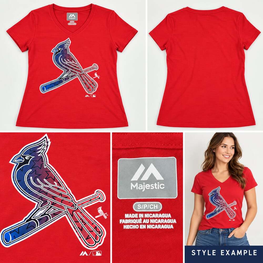 Majestic St. Louis Cardinals Women’s Small Red Stars Graphic V-Neck Tee